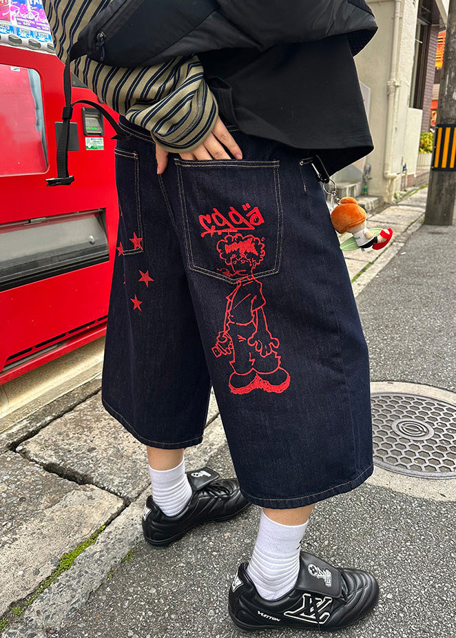 Pants Crop Pockets Navy Summer Denim Print Men New FashionChic