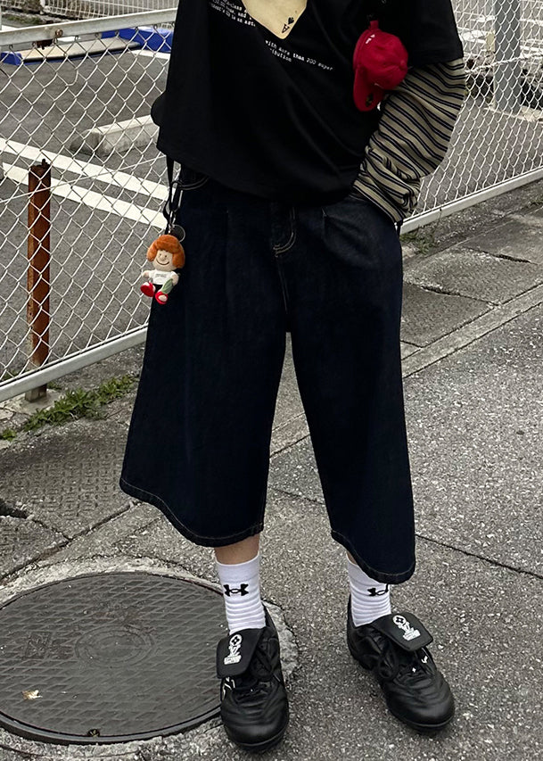 Pants Crop Pockets Navy Summer Denim Print Men New FashionChic