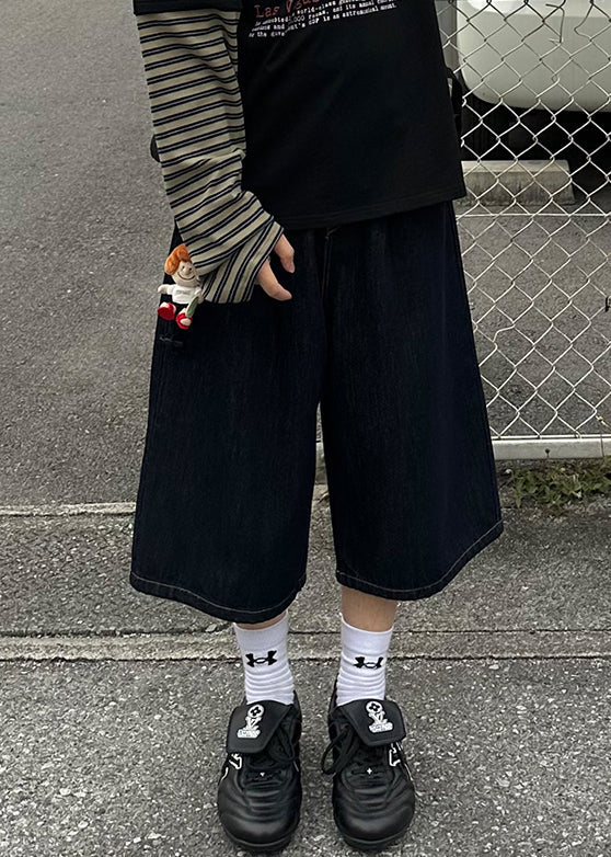 Pants Crop Pockets Navy Summer Denim Print Men New FashionChic