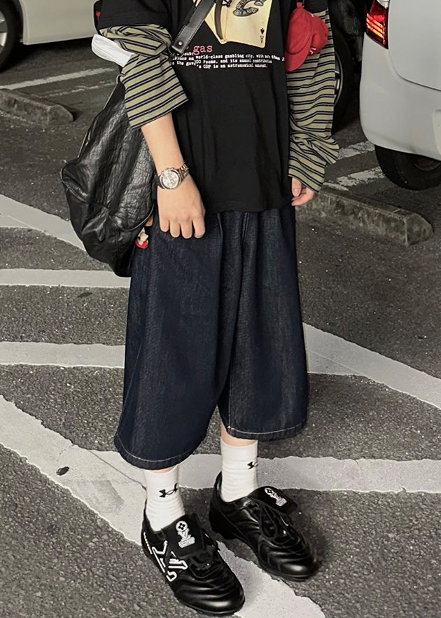 Pants Crop Pockets Navy Summer Denim Print Men New FashionChic