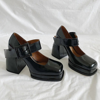 Black Square Mary Jane Heels Boogzel Clothing