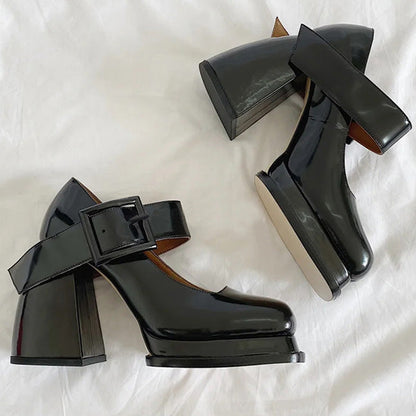 Black Square Mary Jane Heels Boogzel Clothing