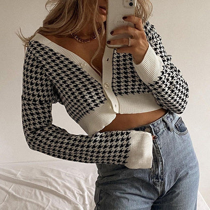 Black Check Crop Cardigan Boogzel Clothing