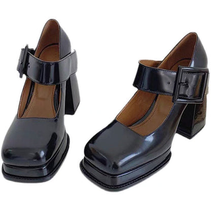 Black Square Mary Jane Heels Boogzel Clothing