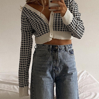 Black Check Crop Cardigan Boogzel Clothing