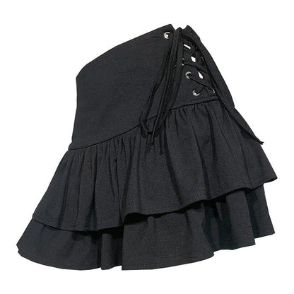 Black Lace Up Skirt Boogzel Clothing