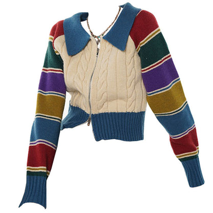 Colorful Sleeves Zip Up Cardigan Boogzel Clothing