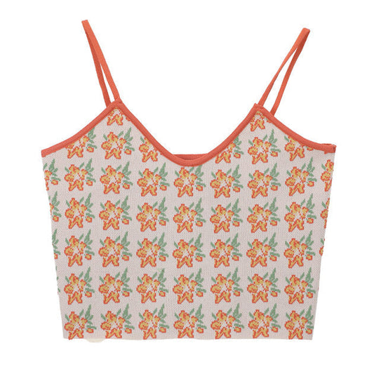 Orange Flower Knit Tank Boogzel Clothing