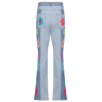 Colorful Flowers Denim Jeans Boogzel Clothing