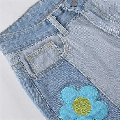 Colorful Flowers Denim Jeans Boogzel Clothing