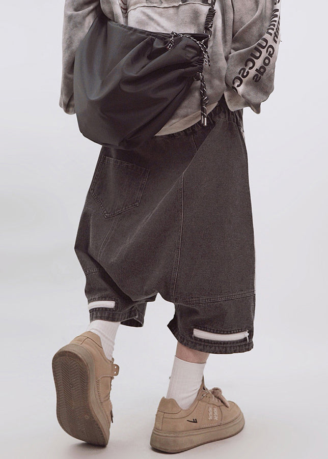 Size Men Elastic Zippered Striped Dark Shorts Plus Waist Summer Gray FashionChic