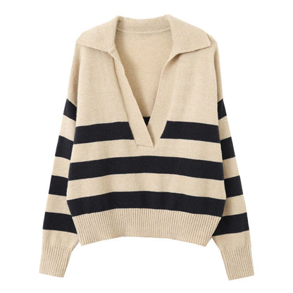 Preppy Collar Striped Pullover Boogzel Clothing