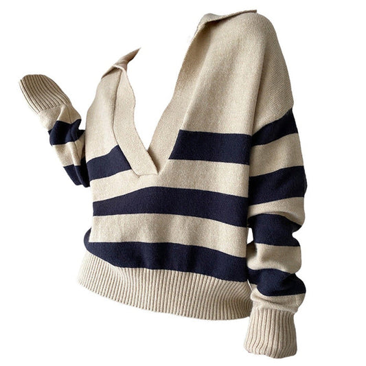 Preppy Collar Striped Pullover Boogzel Clothing