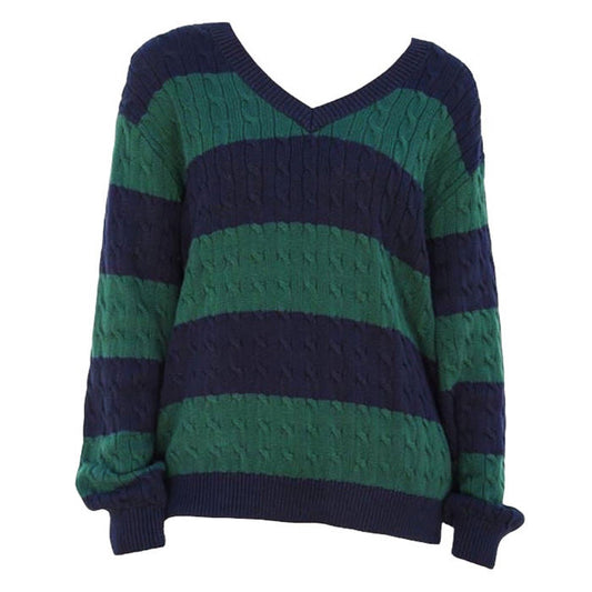 Dark Green Striped Knit Jumper Boogzel Clothing