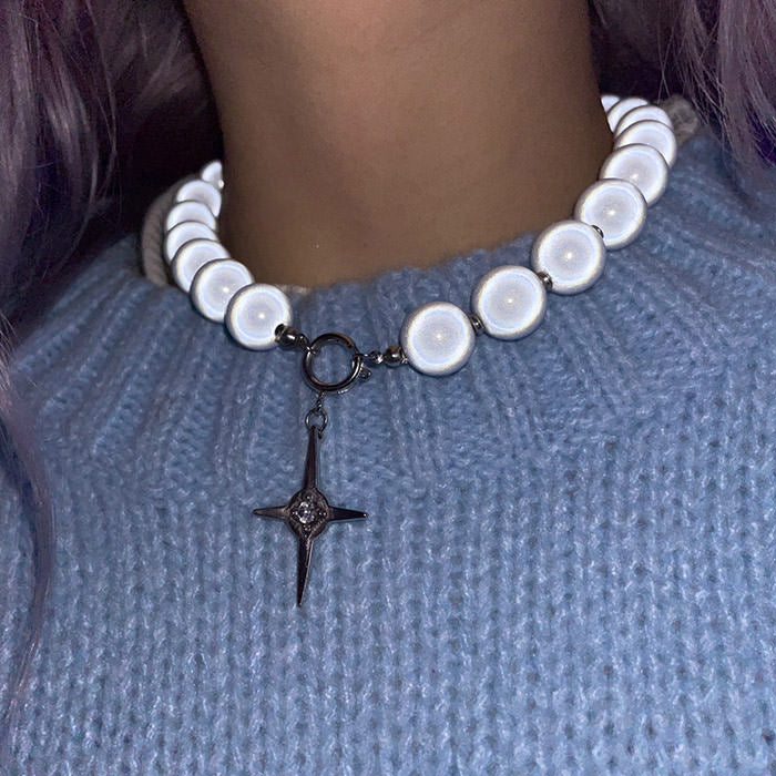 Reflective Pearl Cross Necklace SpreePicky