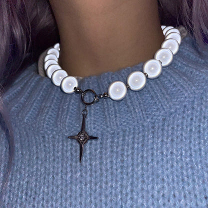 Reflective Pearl Cross Necklace SpreePicky