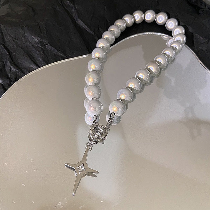 Reflective Pearl Cross Necklace SpreePicky