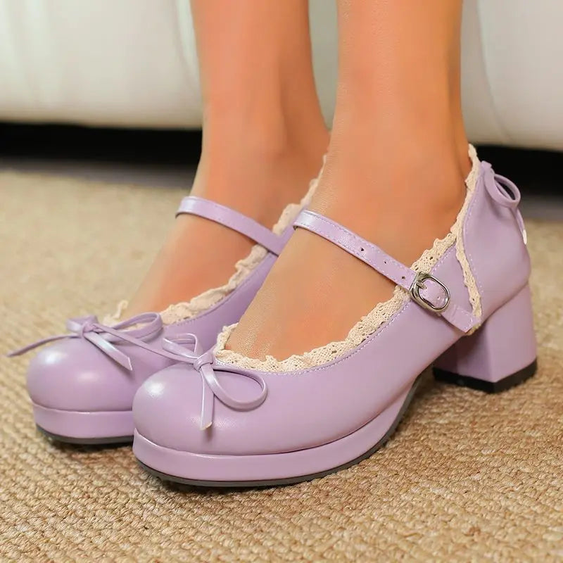32-50 Pumps Heels Shoes Bowknot Sweet - Round Toe FashionChic