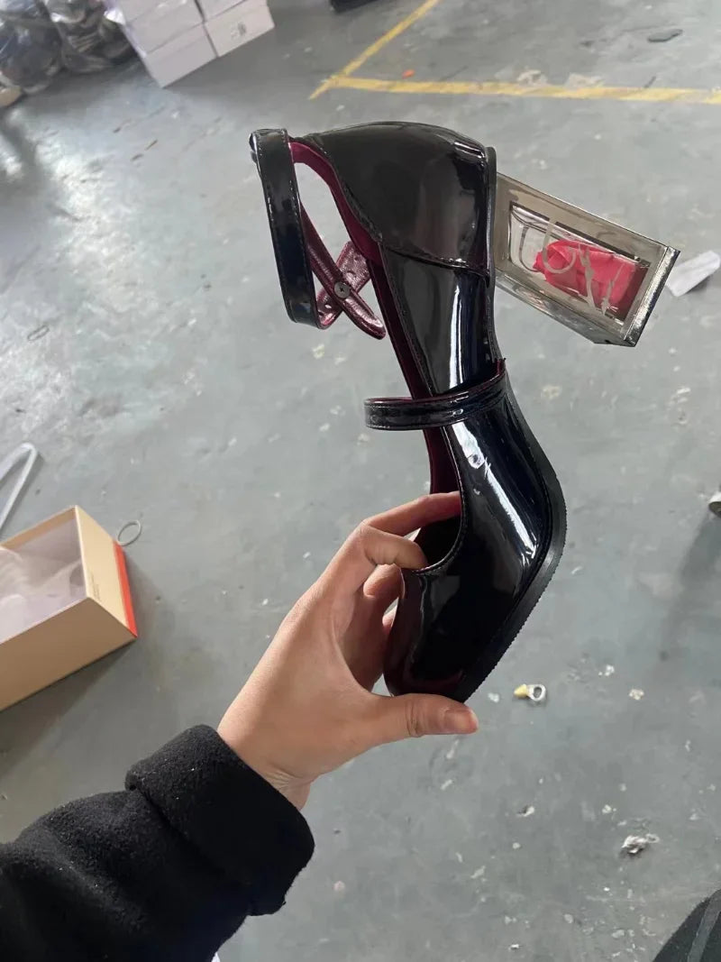 Wine Shoes Jane Block 35-43 Red Heel - Elegant Mary Rose FashionChic