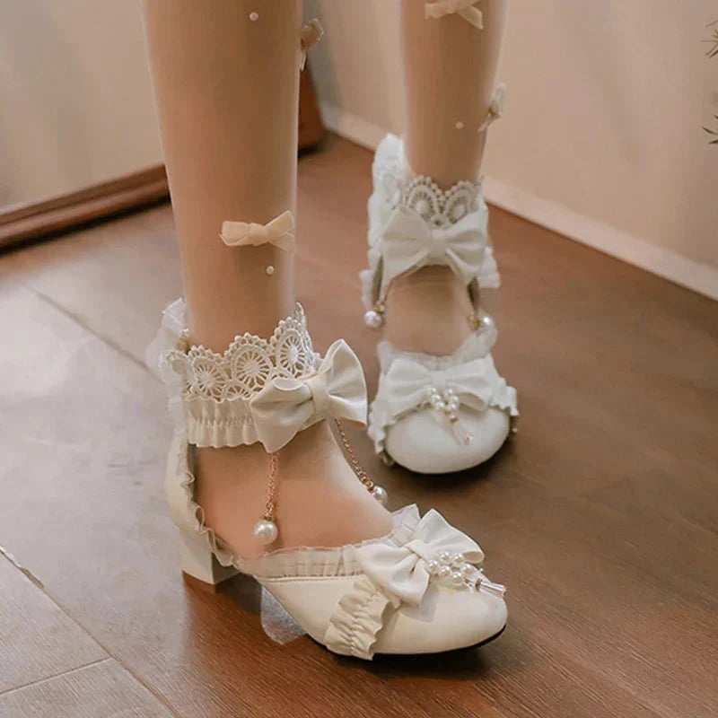 Pearl Lace Shoes - Bow 34-39 Sweet Lolita FashionChic