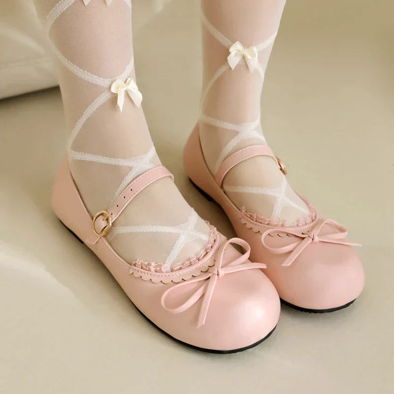 Bow Pink White Mary - Janes Flats 33-45 Ballet Shoes FashionChic