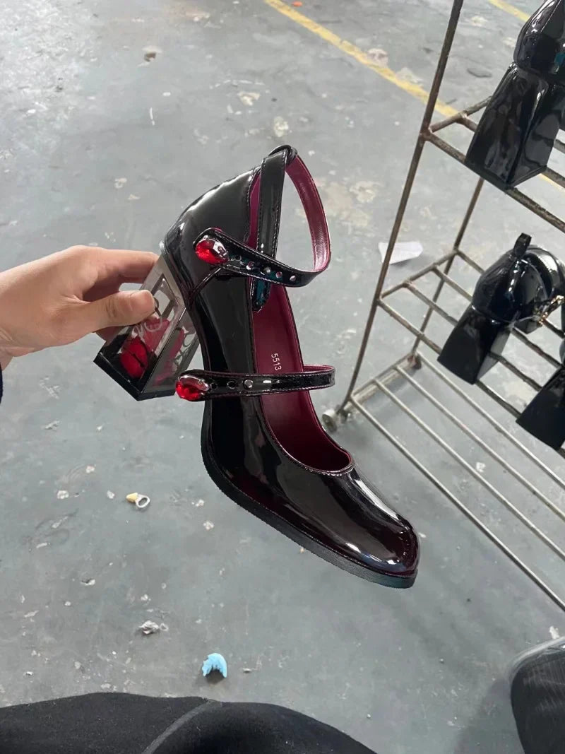 Wine Shoes Jane Block 35-43 Red Heel - Elegant Mary Rose FashionChic