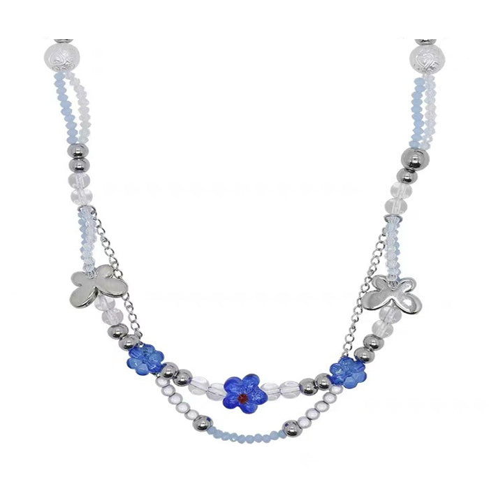 Blue Flowers Beaded Necklace SpreePicky