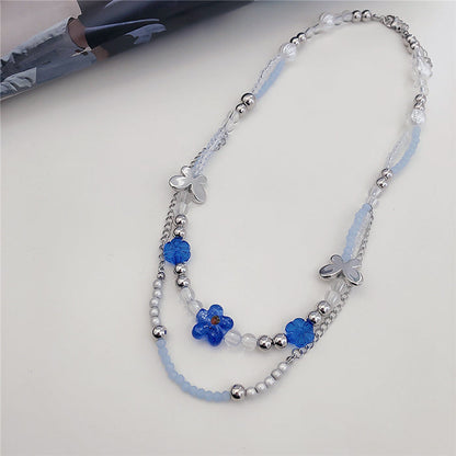 Blue Flowers Beaded Necklace SpreePicky