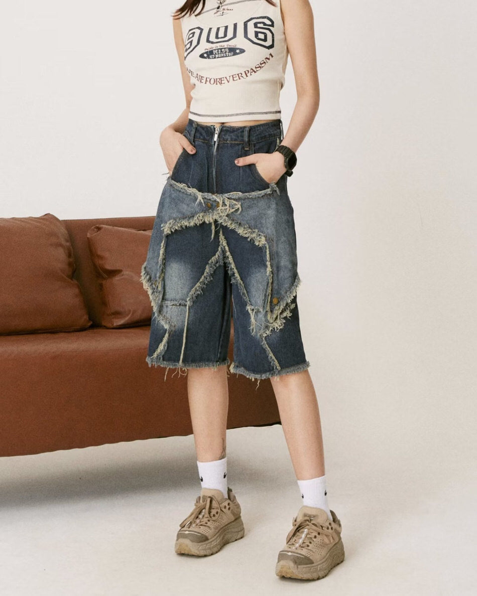 Y2K Star Patch High-Waisted Denim Shorts Boogzel Clothing