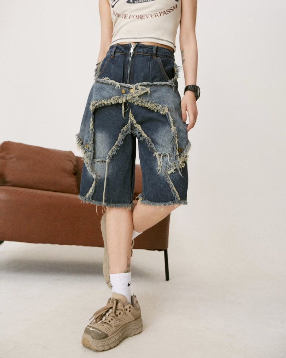 Y2K Star Patch High-Waisted Denim Shorts Boogzel Clothing