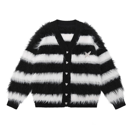 Striped Fuzzy Butterfly Cardigan Boogzel Clothing