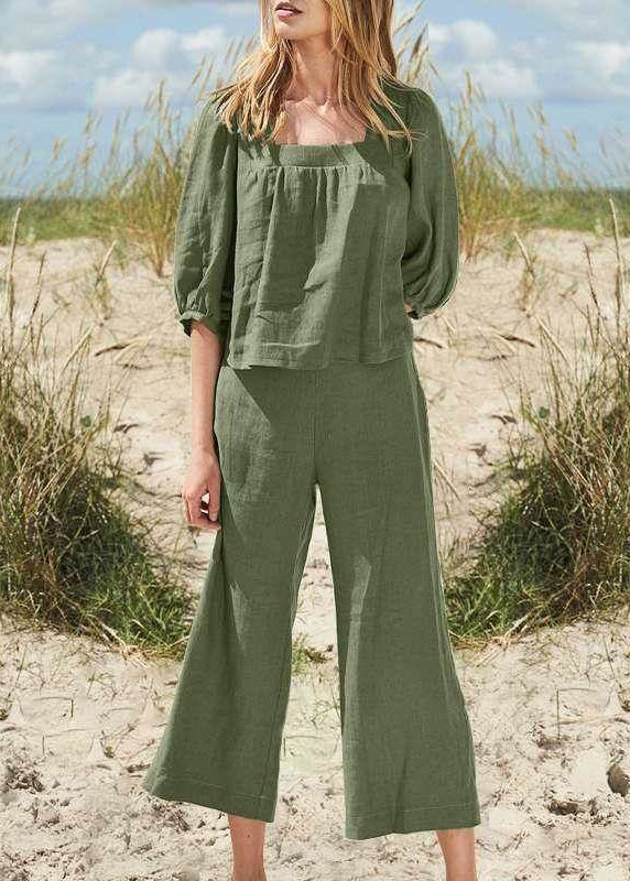 Style Top Collar Pieces Half Pants And Crop Two Set Khaki Square FashionChic