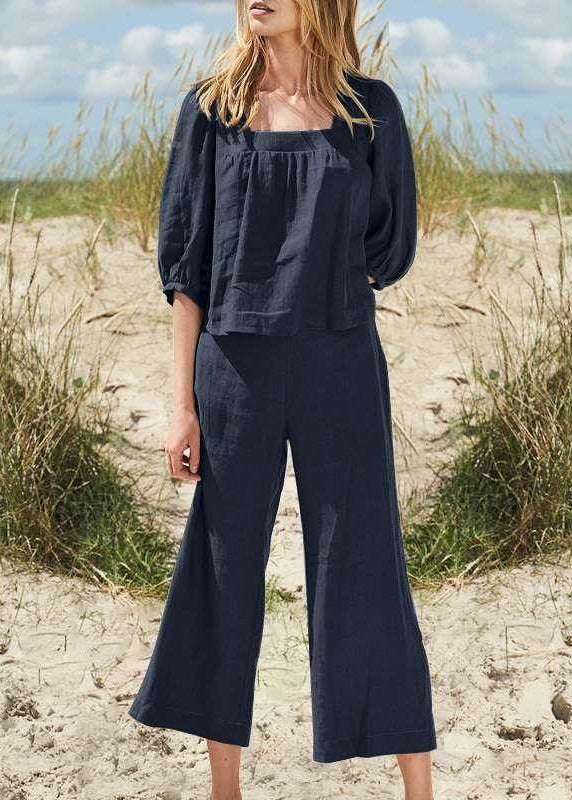 Style Top Collar Pieces Half Pants And Crop Two Set Khaki Square FashionChic