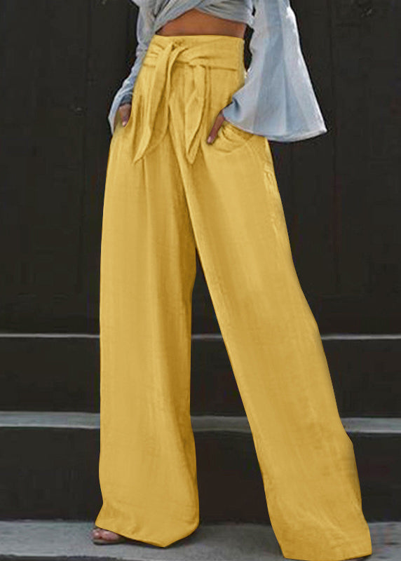 Wide Pockets Leg Summer Yellow Waist High Stylish Pants FashionChic