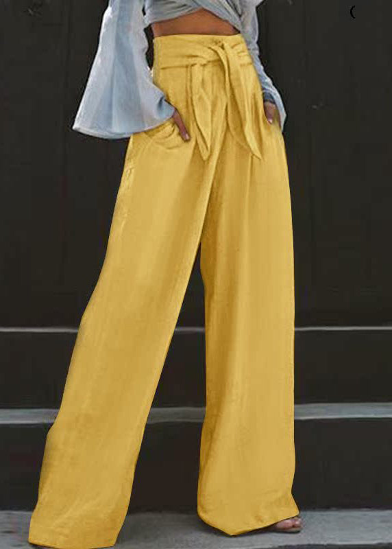 Wide Pockets Leg Summer Yellow Waist High Stylish Pants FashionChic
