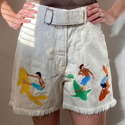 Surfing And Sharks Embroidery Shorts Boogzel Clothing