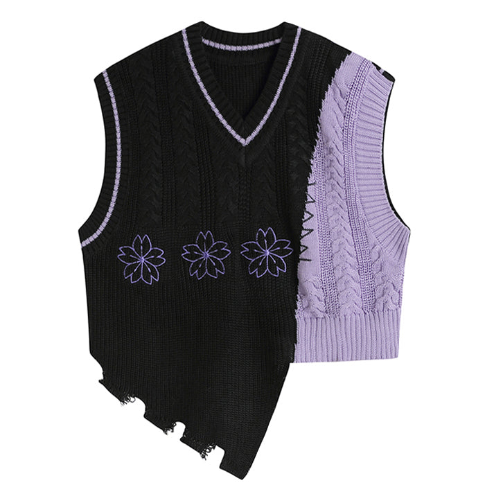 Purple Flowers Knit Vest SpreePicky