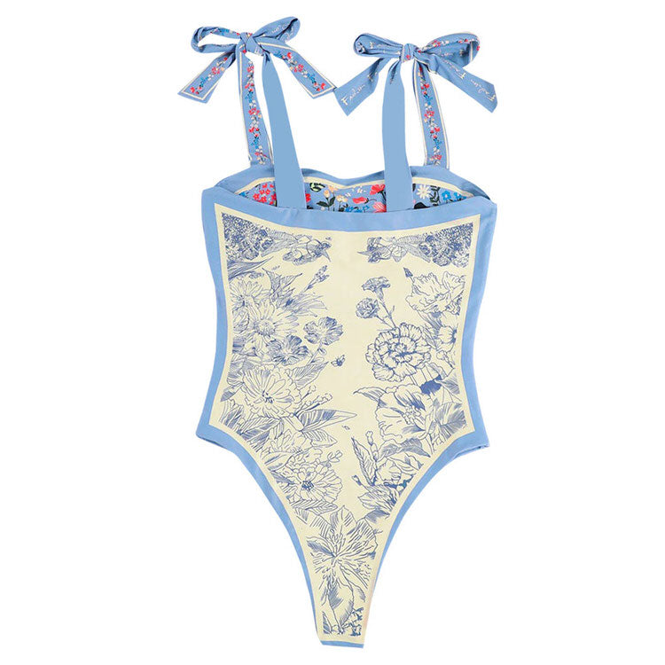 Tie Blue Floral Swimsuit SpreePicky