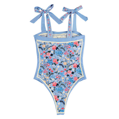 Tie Strap Floral Blue Swimsuit SpreePicky