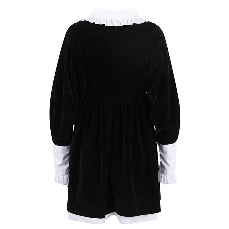 Velvet Collar Mini Black Dress SpreePicky