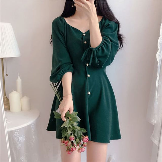 Long Sleeve Sweetheart Neckline Mini A-Line Dress mySite