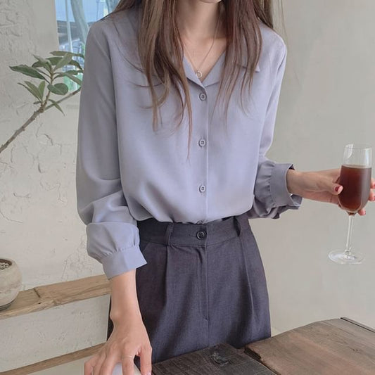 Long Sleeve V-Neck Blouse mySite