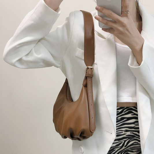 Faux Leather Shirred Crossbody Bag mySite