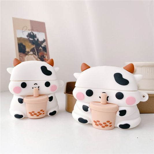 Cow Holding Bubble Tea AirPods Earphone Case Skin SpreePicky