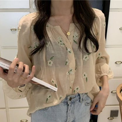 Embroidered Single-Breasted Blouse mySite