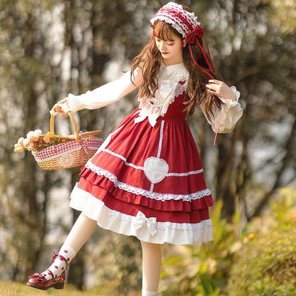 Lolita Lace Trim A-Line Overall Dress / Long-Sleeve Blouse / Petticoat Skirt / Headband / Set mySite