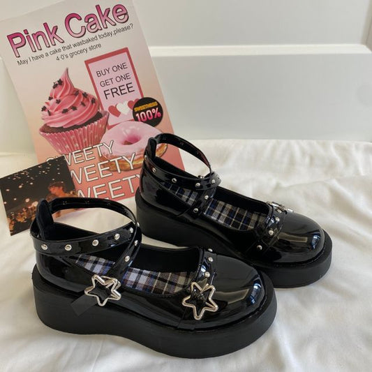 Platform Wedge Star Buckle Cross Strap Mary Jane Shoes SpreePicky