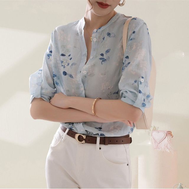 3/4 Sleeve Floral Print Blouse mySite