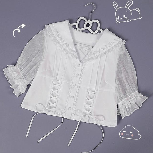 Puff-Sleeve Lace-Up Lolita Blouse mySite