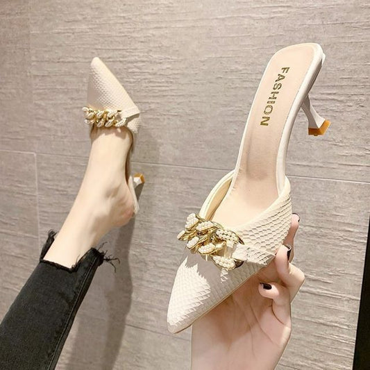 Chain Detail Pointed High Heel Mules mySite